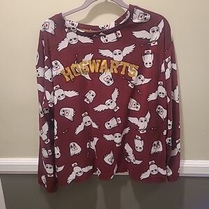 WIZARDING WORLD HARRY POTTER Hogwarts Pajama TOP L 12/14 Hedwig Fleece  SOFT